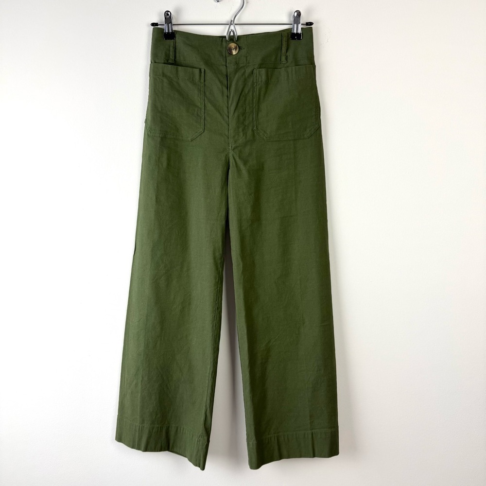 By Anthropologie Colette Cropped Wide Leg Linen-Blend Pants Green - Picture 3 of 8